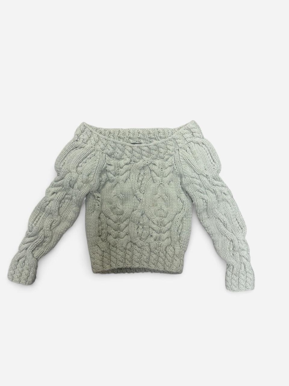 Off-the-Shoulder Cable Knit Sweater - Sage Green